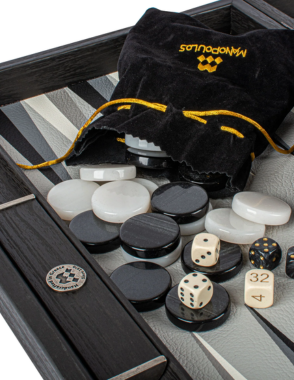 Handmade Trilogy of Grey Inlaid Leatherette Backgammon with Sideracks 48x30cm