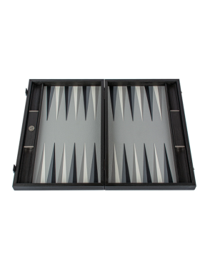 Handmade Trilogy of Grey Inlaid Leatherette Backgammon with Sideracks 48x30cm