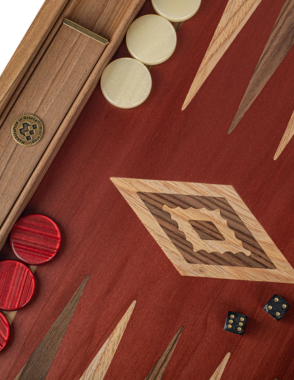 Handmade American Red Walnut Inlaid Backgammon with Walnut - Oak points with Side racks 48x30cm