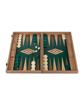 MANOPOULOS Handmade American Green Walnut Inlaid Backgammon with Walnut - Oak points with Side racks 48x30cm