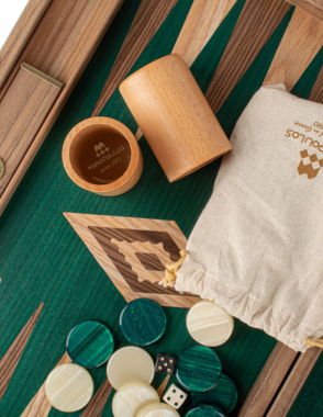 Handmade American Green Walnut Inlaid Backgammon with Walnut - Oak points with Side racks 48x30cm