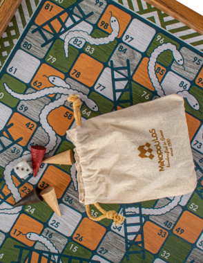 Chess-Backgammon-Ludo-Snakes - Retro Design- Walnut replica wooden case