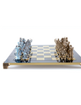 تحميل الصورة إلى عارض المعرض، Archers Metal Chess set with Bronze - Blue Chessmen - 44cm Chessboard in Blue
