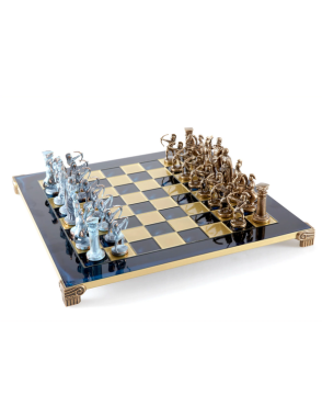 Archers Metal Chess set with Bronze - Blue Chessmen - 44cm Chessboard in Blue