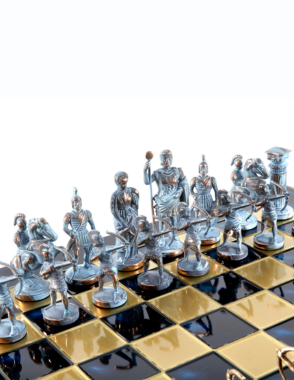 MANOPOULOS Archers Metal Chess set with Bronze - Blue Chessmen - 44cm Chessboard in Blue