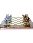 Load image into Gallery viewer, Archers Metal Chess set with Bronze - Blue Chessmen - 44cm Chessboard in Brown
