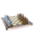 Load image into Gallery viewer, MANOPOULOS Archers Metal Chess set with Bronze - Blue Chessmen - 44cm Chessboard in Brown

