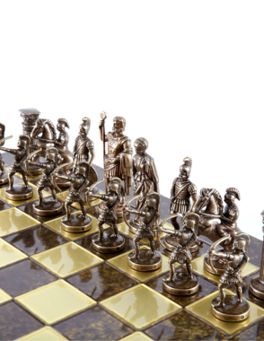 MANOPOULOS Archers Metal Chess set with Bronze - Blue Chessmen - 44cm Chessboard in Brown