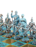 Load image into Gallery viewer, MANOPOULOS Archers Metal Chess set with Bronze - Blue Chessmen - 44cm Chessboard in Antique Turquoise Patina
