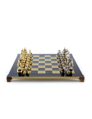 MANOPOULOS Medieval Knights Metal Chess set with Gold - Silver Chessmen - 44cm Chessboardn in Blue