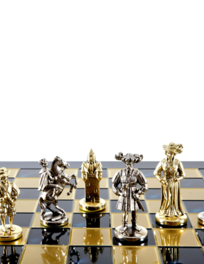 MANOPOULOS Medieval Knights Metal Chess set with Gold - Silver Chessmen - 44cm Chessboardn in Blue