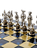 Load image into Gallery viewer, MANOPOULOS Medieval Knights Metal Chess set with Gold - Silver Chessmen - 44cm Chessboardn in Blue
