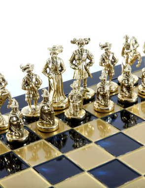 MANOPOULOS Medieval Knights Metal Chess set with Gold - Silver Chessmen - 44cm Chessboardn in Blue