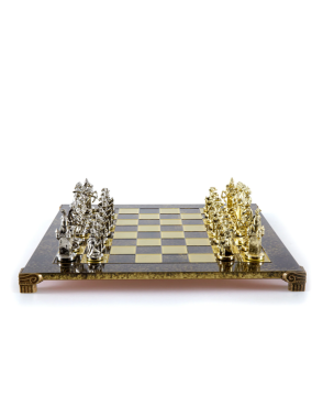 MANOPOULOS Medieval Knights Metal Chess set with Gold - Silver Chessmen - 44cm Chessboardn in Brown