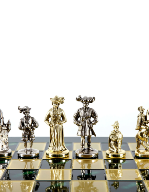 MANOPOULOS Medieval Knights Metal Chess set with Gold - Silver Chessmen - 44cm Chessboardn in Green