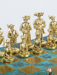 Load image into Gallery viewer, MANOPOULOS Medieval Knights Metal Chess set with Gold - Silver Chessmen - 44cm Chessboardn in Antique Turquoise
