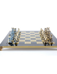 Load image into Gallery viewer, MANOPOULOS Cycladic Art Metal Chess set with Bronze - ?lue Chessmen from Solid Brass - 44cm Chessboard in Blue
