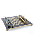 Load image into Gallery viewer, MANOPOULOS Cycladic Art Metal Chess set with Bronze - ?lue Chessmen from Solid Brass - 44cm Chessboard in Blue
