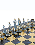 Load image into Gallery viewer, MANOPOULOS Cycladic Art Metal Chess set with Bronze - ?lue Chessmen from Solid Brass - 44cm Chessboard in Blue

