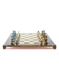 Load image into Gallery viewer, MANOPOULOS Cycladic Art Metal Chess set with Bronze - ?lue Chessmen from Solid Brass - 44cm Chessboard in Brown
