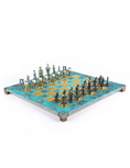 Load image into Gallery viewer, MANOPOULOS Cycladic Art Metal Chess set with Bronze - ?lue Chessmen from Solid Brass - 44cm Chessboard in Antiq
