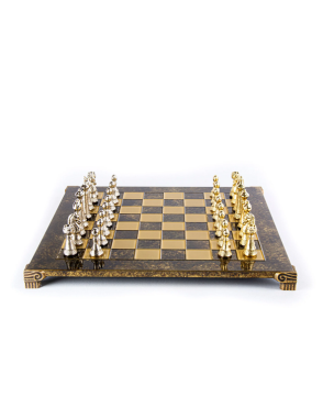 Classic Metal Staunton Chess set with Gold - Silver Chessmen - 44cm Chessboard in Brown