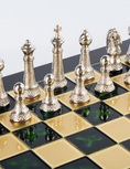 Load image into Gallery viewer, MANOPOULOS Classic Metal Staunton Chess set with Gold - Silver Chessmen - 44cm Chessboard in Green
