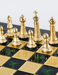 Load image into Gallery viewer, MANOPOULOS Classic Metal Staunton Chess set with Gold - Silver Chessmen - 44cm Chessboard in Green

