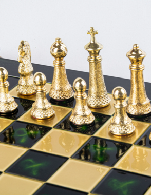 MANOPOULOS Classic Metal Staunton Chess set with Gold - Silver Chessmen - 44cm Chessboard in Green