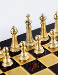 Load image into Gallery viewer, MANOPOULOS Classic Metal Staunton Chess set with Gold - Silver Chessmen - 44cm Chessboard in Red
