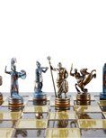 Load image into Gallery viewer, MANOPOULOS Greek Mythology Metal Chess set with Bronze - Blue Chessmen - 36cm Chessboard in Brown

