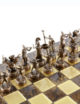 Load image into Gallery viewer, MANOPOULOS Greek Mythology Metal Chess set with Bronze - Blue Chessmen - 36cm Chessboard in Brown
