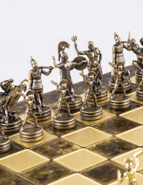 MANOPOULOS Greek Mythology Metal Chess set with Bronze - Gold Chessmen - 36cm Chessboard in Brown