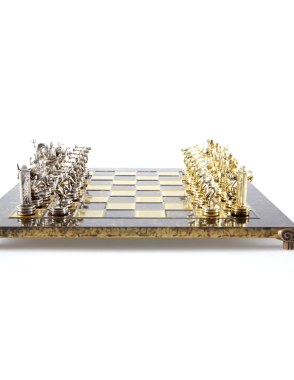 Discus Thrower Metal Chess set with Gold - Silver Chessmen - 36cm Chessboard in Brown