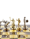 Load image into Gallery viewer, MANOPOULOS Discus Thrower Metal Chess set with Gold - Silver Chessmen - 36cm Chessboard in Brown
