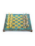 Load image into Gallery viewer, Discus Thrower Metal Chess set with Gold - Silver Chessmen - 36cm Chessboard in Antique Turquoise pa
