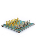 Load image into Gallery viewer, Discus Thrower Metal Chess set with Gold - Silver Chessmen - 36cm Chessboard in Antique Turquoise pa
