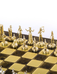 Load image into Gallery viewer, MANOPOULOS Minoan warrior Metal Chess set with Gold - Silver Chessmen - 36cm Chessboard in Brown
