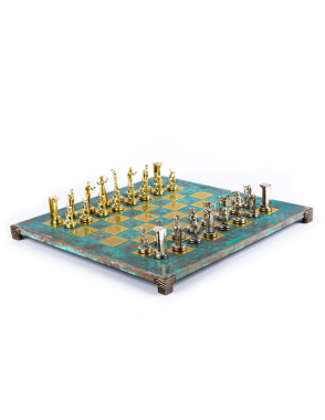 MANOPOULOS Minoan warrior Metal Chess set with Gold - Silver Chessmen - 36cm Chessboard in