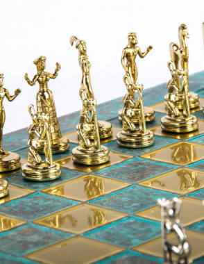 Minoan warrior Metal Chess set with Gold - Silver Chessmen - 36cm Chessboard in
