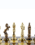 Load image into Gallery viewer, MANOPOULOS Renaissance Metal Chess set with Bronze - Gold Chessmen - 36cm Chessboard in Brown
