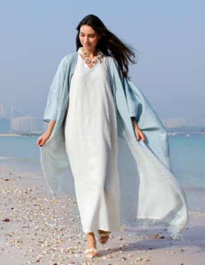 Ladies two pieces kaftan cotton Blue offwhite Free size