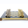 Load image into Gallery viewer, MANOPOULOS Archers Metal Chess Set with Gold & Silver Chessmen & 28cm Chessboard in Brown
