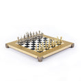 Load image into Gallery viewer, MANOPOULOS Greek Roman Period Metal Chess Set with Gold & Silver Chessmen & 28cm Chessboard in Black & White
