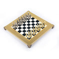 Load image into Gallery viewer, MANOPOULOS Greek Roman Period Metal Chess Set with Gold & Silver Chessmen & 28cm Chessboard in Black & White
