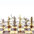 Load image into Gallery viewer, MANOPOULOS Greek Mythology Metal Chess Set with Gold & Silver Chessmen & 36cm Chessboard in Red

