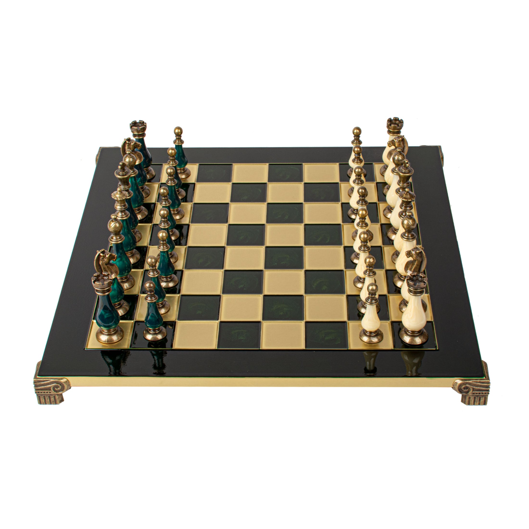 MANOPOULOS Metal Chess Set with Pearl/Metal Chessmen & 44cm Chessboard in Green