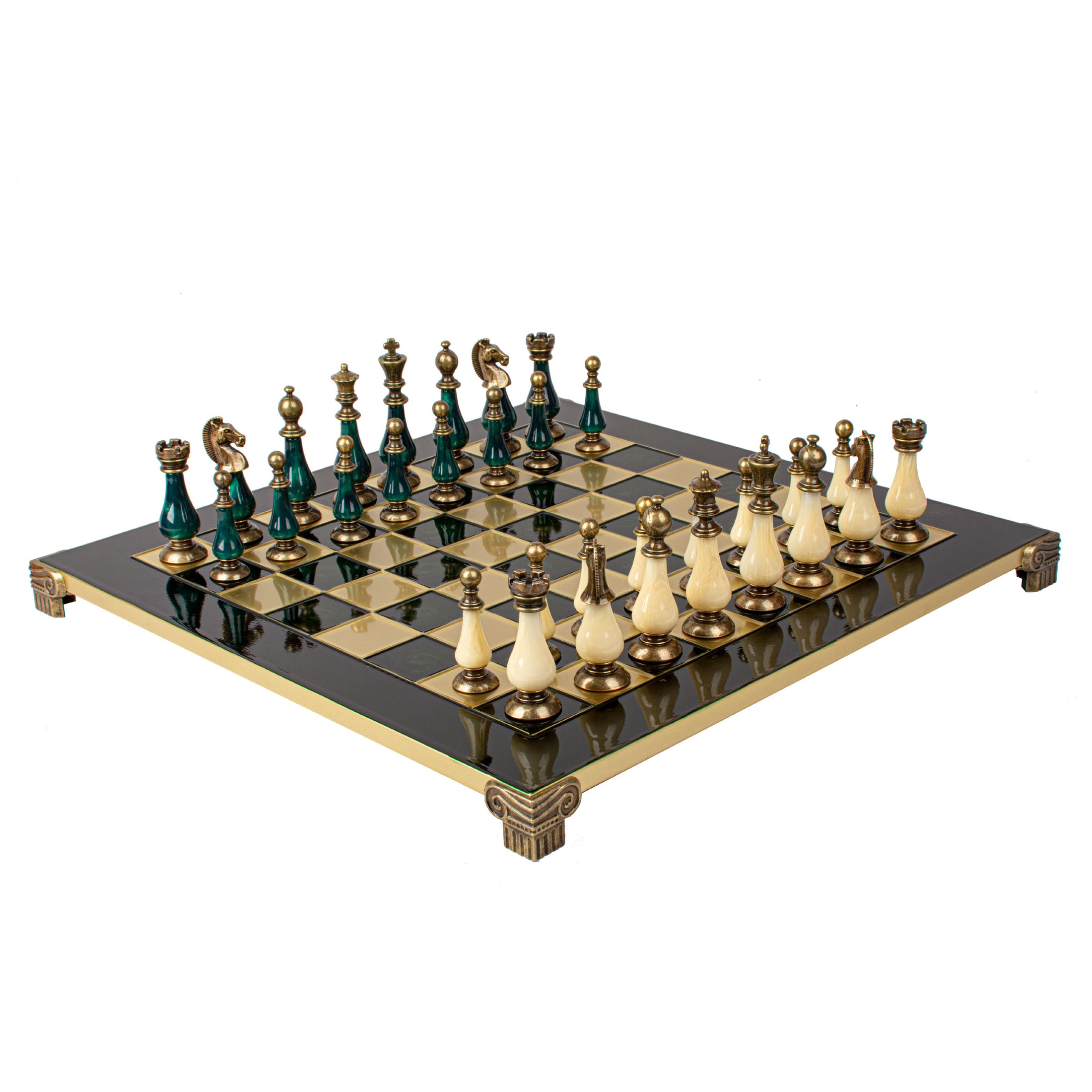 Metal Chess set with Pearl-Metal Chessmen - 44cm Chessboard in Green
