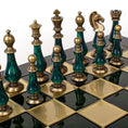 Load image into Gallery viewer, MANOPOULOS Metal Chess Set with Pearl/Metal Chessmen & 44cm Chessboard in Green
