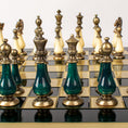 Load image into Gallery viewer, MANOPOULOS Metal Chess Set with Pearl/Metal Chessmen & 44cm Chessboard in Green
